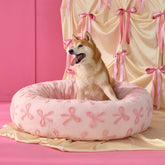 LE SURE Cama Donut Rosa para perro con borde suave y confort diario.