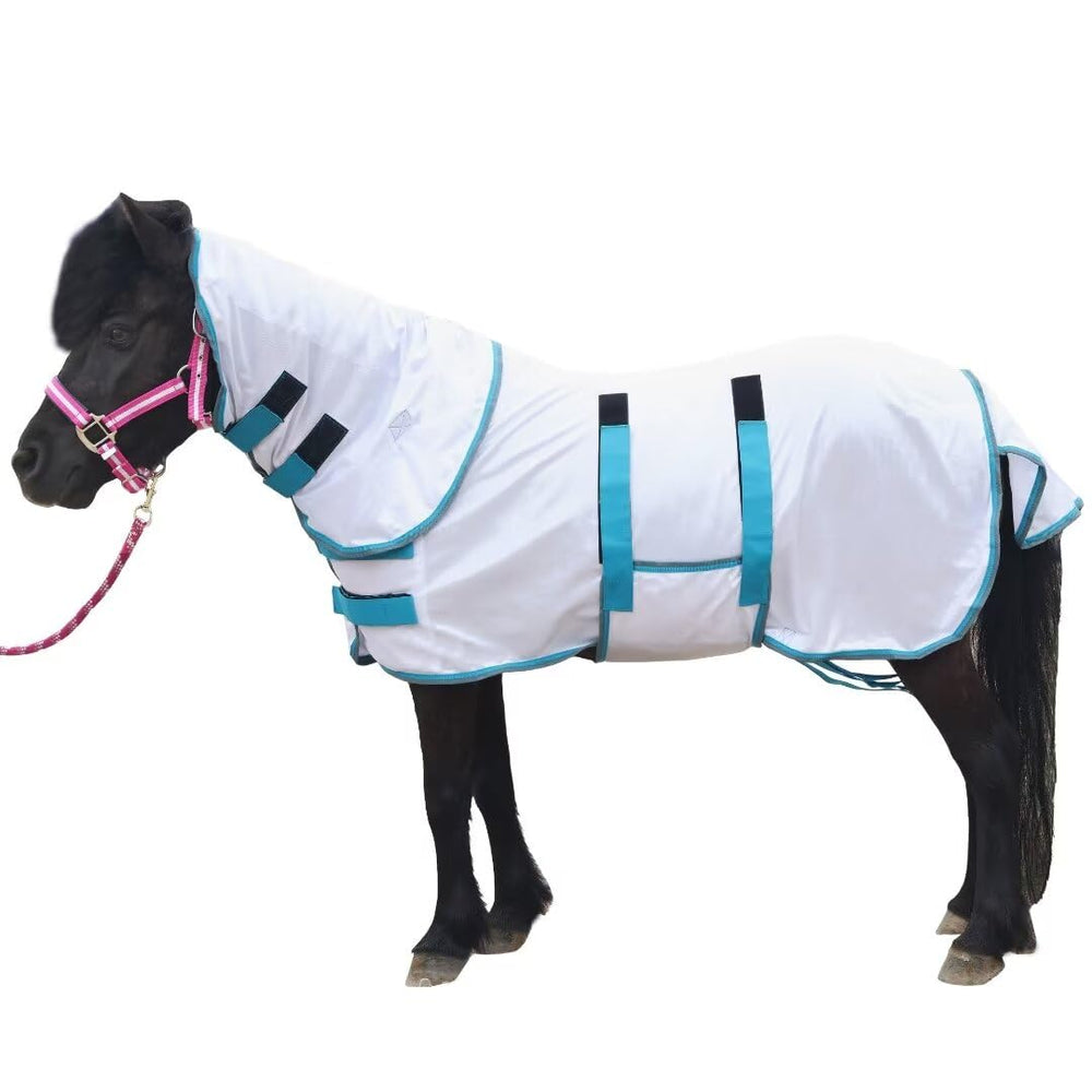 LEAFOREST manta antiinsectos para poni, vista frontal, transpirable y cómoda en verano.