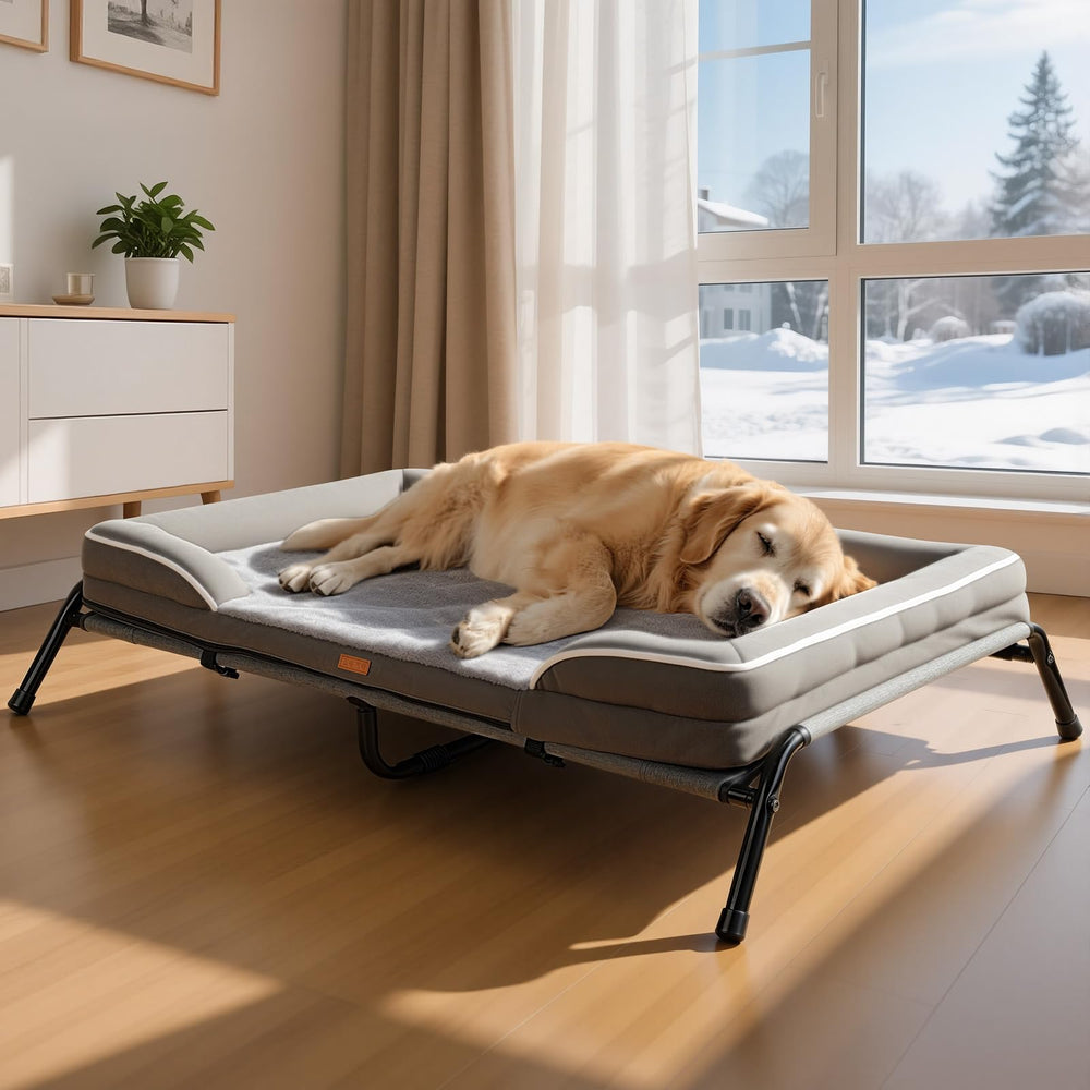 Cama Lekereise para perro grande alzado, soporte cómodo para dormir.