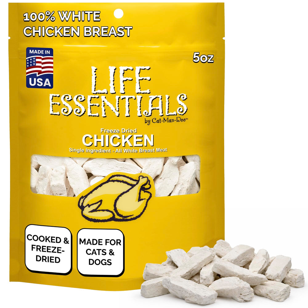 LIFE ESSENTIALS by CAT-MAN-DOO, paquete de pollo liofilizado, snack proteico para perros y gatos.