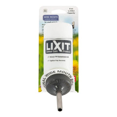 Botella Lixit de boca ancha 8 oz para mascotas pequeñas, facilita llenado y limpieza.