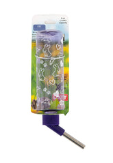 Botella Lixit 8oz violeta translúcida para monitorear el nivel de agua en la jaula.