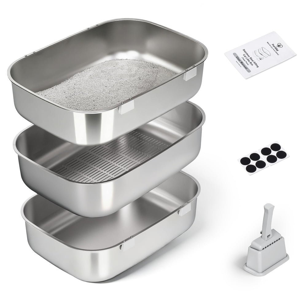 LLNHAEB caja-arena triple tamiz acero inoxidable para gatos grandes