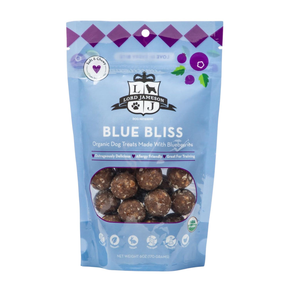 Lord Jameson Blue Bliss emballage attrayant, friandise canine pratique.