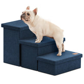 Love's cabin escalera para perro con almacenamiento, tres pasos y color azul navy.