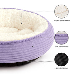 Love's cabin cama nido redonda lavanda, vista lateral para mascota.