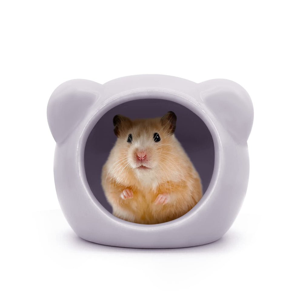Refugio LuckyOpt casa hamster cerámica violeta, ideal para descanso y juego.