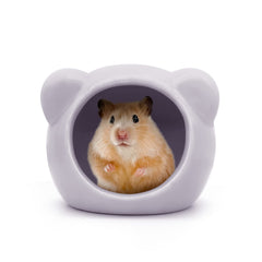 Refugio LuckyOpt casa hamster cerámica violeta, ideal para descanso y juego.