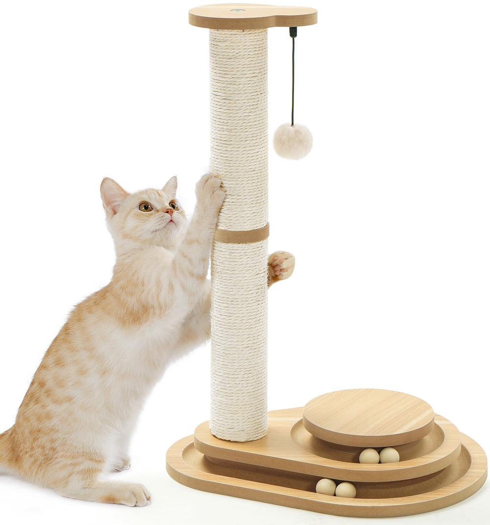 MADE4PETS poste rascador gato madera dos-niveles con sisal para afilar uñas
