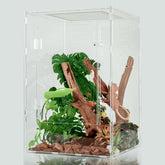 maiyuolg tanque reptil 12x12x18 acrílico, vista frontal clara para observar sin distorsión.
