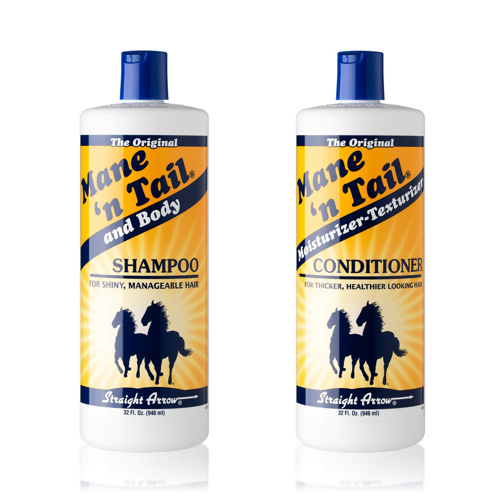 Mane 'N Tail shampoo: botella 32oz para cabello humano y crin, limpieza suave.