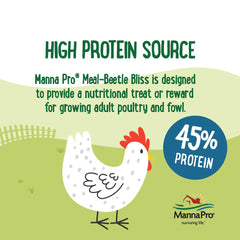 Manna Pro Farmhouse Favorites aves comiendo en un patio exterior.