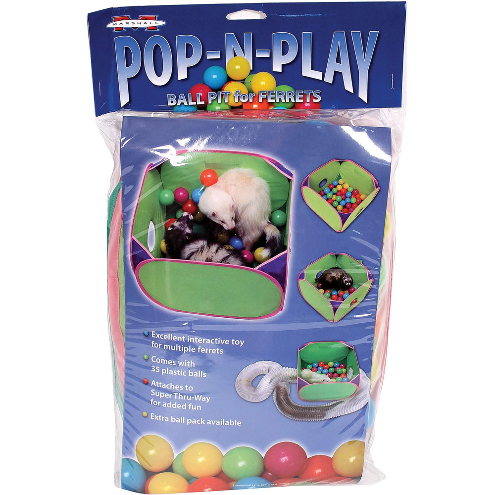 Marshall Pop-N-Play Ball Pit para hurones: juego seguro y estimulante con bolas multicolor.
