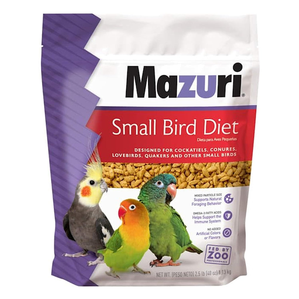Mazuri alimento para aves pequeñas, tamaño mixto, favorece la exploración y el forraje natural.