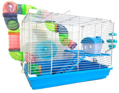 Mcage habitat dos niveles azul, base estable para exploración segura.