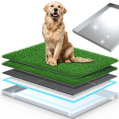 Meegood cesped artificial con bandeja inoxidable, ideal para potty interior y fácil limpieza.
