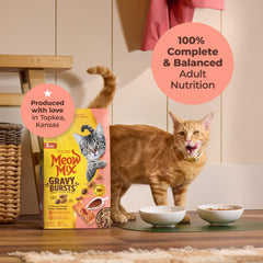 Meow Mix Burbujeos Caldo, bolsillos de caldo real en croquetas crujientes.