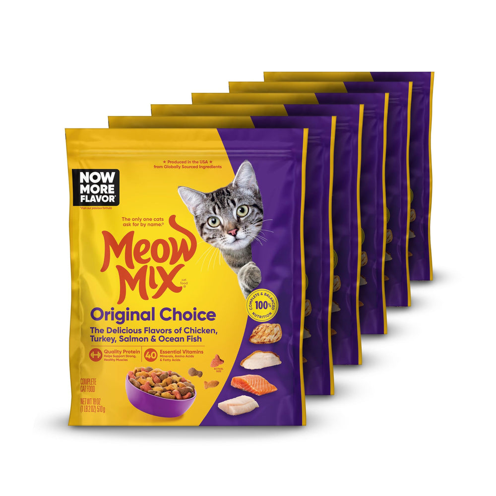 Meow Mix Original Choice bolsas de alimento seco para gatos adultos.