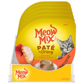 Meow Mix Paté en Salsa con Pollo y Atún, envase individual para raciones fáciles.