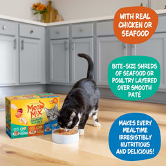 Meow Mix Paté y Trozos con pescado blanco y atún, sabor marino
