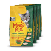 Meow Mix Indoor Health: caja con cuatro bolsas para gatos adultos de interior.