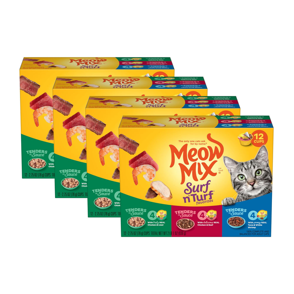 Meow Mix Tenders en Salsa con atún y gambas, sabor y jugos para gatos