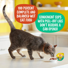 Meow Mix Tenders en Salsa, gato comiendo, experiencia sabrosa y fácil de servir