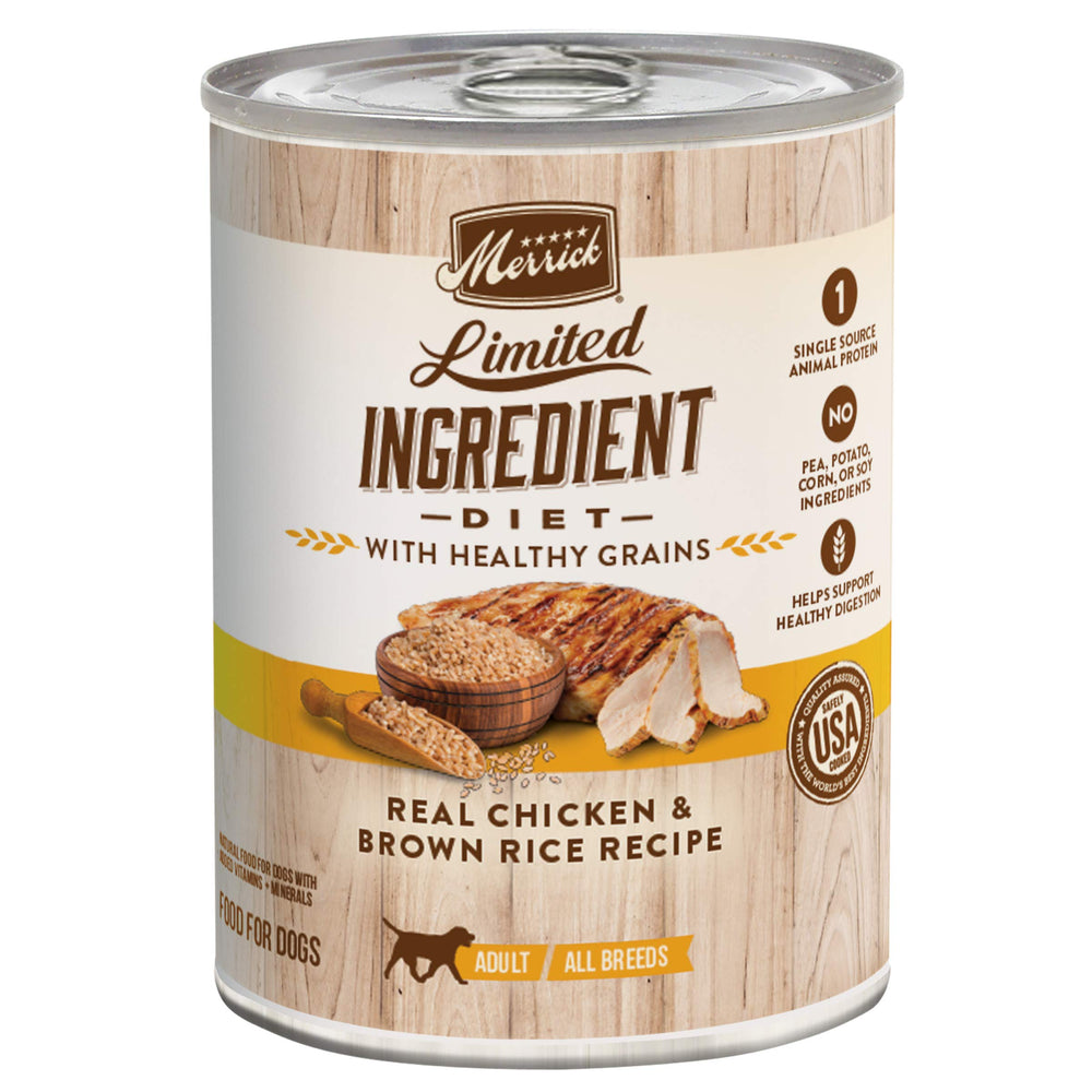 Merrick dieta ingredientes limitados pollo real, primera proteína para perros adultos.