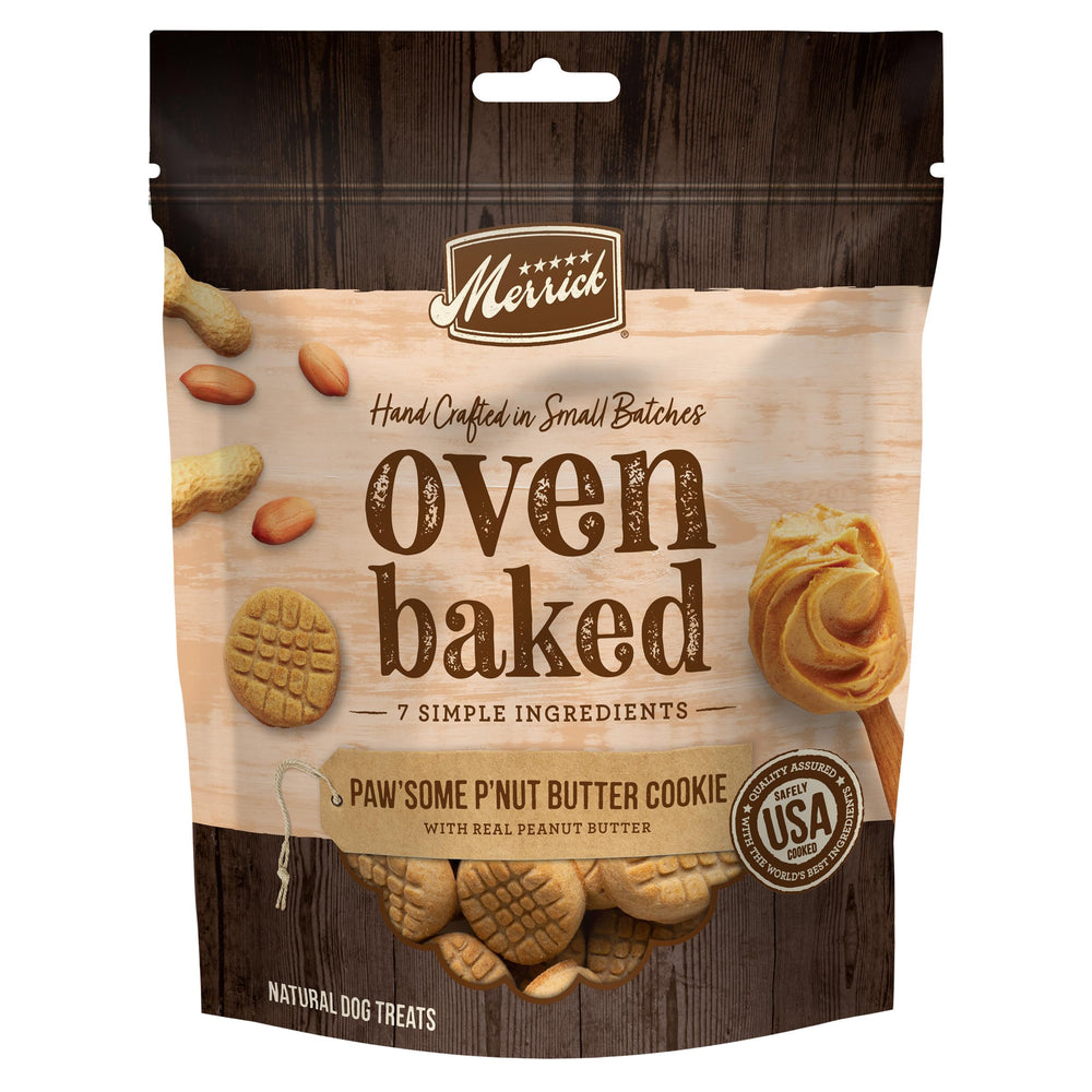 Merrick galleta horneada paw-some con mantequilla de cacahuete para perros