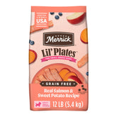 Merrick Lil’ Plates con salmón real y batata dulce, bocados pequeños para perros pequeños.