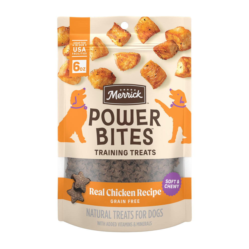 Merrick Power Bites con pollo real en forma de estrella, snack suave para perros