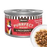 Merrick Purrfect Bistro salmón y batata en salsa, aporta proteína para gatos activos.