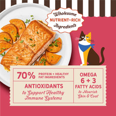 Merrick Purrfect Bistro con salmón como primer ingrediente, proteína de calidad.