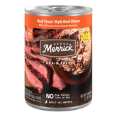 Merrick Cena de Res de Texas real en lata de 12 onzas con carne real como primer ingrediente.
