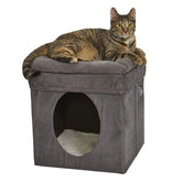 MidWest Cat Cube: exterior gris de ante sintético para sala y confort