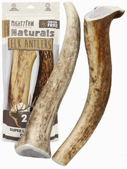Mighty Paw pack de 2 cuernos de ciervo de seis pulgadas para masticación prolongada.