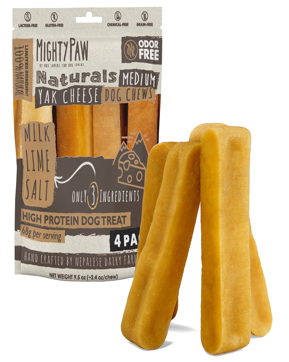 Mighty Paw Quesos Yak para Perros, origen Himalaya, snack natural para perros