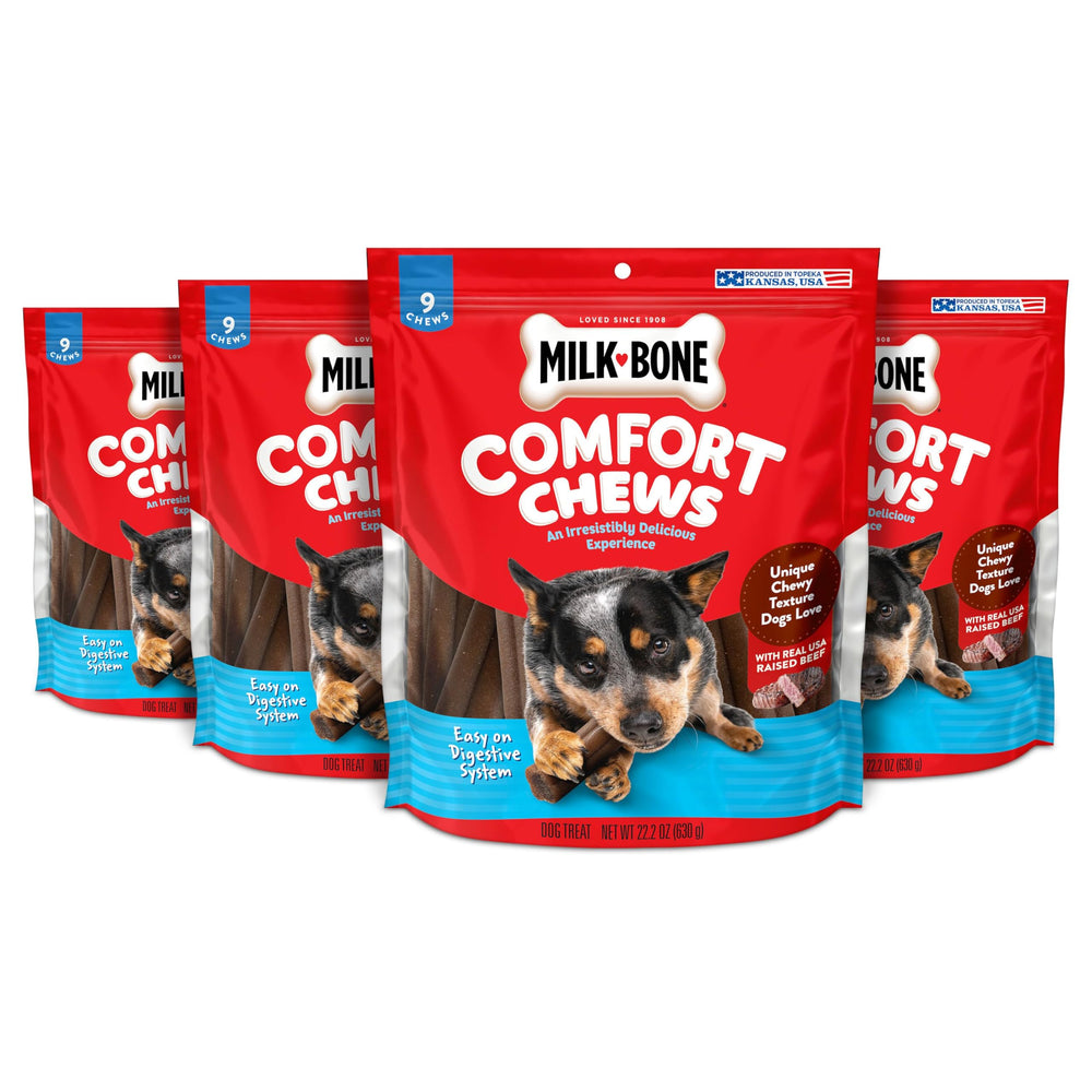 Milk-Bone Comfort Chews: empaque con cuatro bolsas para facilitar el reabastecimiento