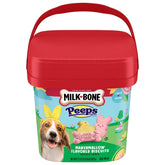 Milk-Bone PEEPS: cubeta de 22 oz con galletas para perros de colores festivos.