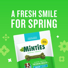 Minties dental chews: forma atractiva que invita a masticar y apoyar la higiene dental.