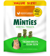 Minties cat dental treats in chicken flavor packaging for easy daily dental care