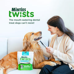 Minties Twists, hecho en EEUU, cuidado dental para perros pequeños.