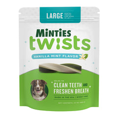 Minties Twists, hueso dental para perros grandes, favorece la higiene dental.