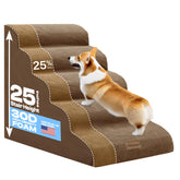 Escaleras Miorun para perros con ancho extra junto a cama alta.