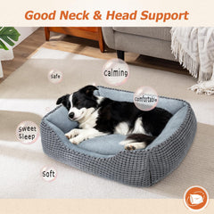 MIXJOY cama-perro borde-elevado, perfil lateral con soporte para cabeza.