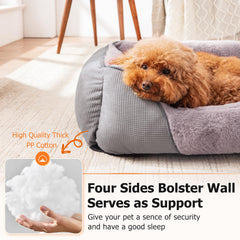 Cama MIXJOY rectangular con bordes elevados en gris para seguridad.