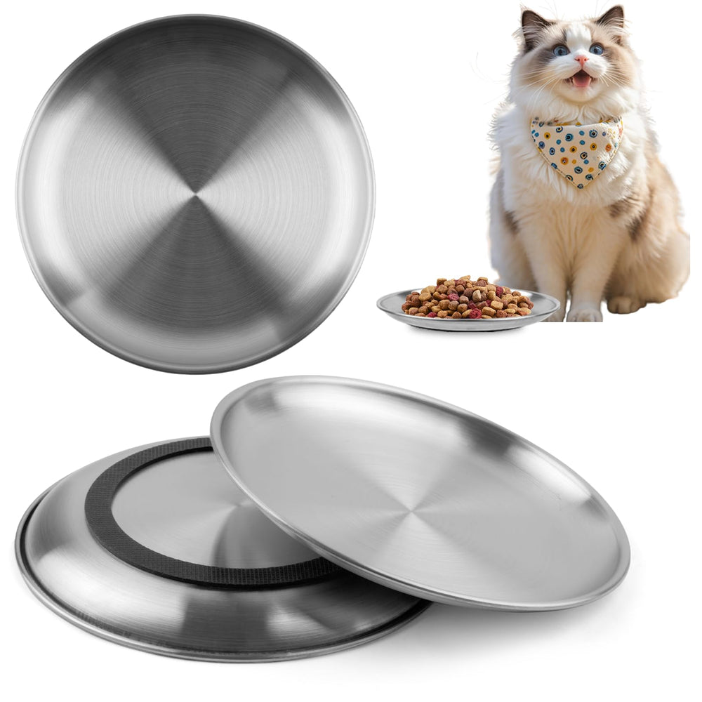Mkobon plato para gatos en acero inoxidable con diámetro amplio para evitar fatiga de bigotes.
