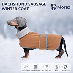 Morezi abrigo dachshund con banda reflectante para paseos nocturnos.
