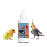 Morning Bird yodo líquido para aves en botella, apoyo al crecimiento de plumas y salud general.