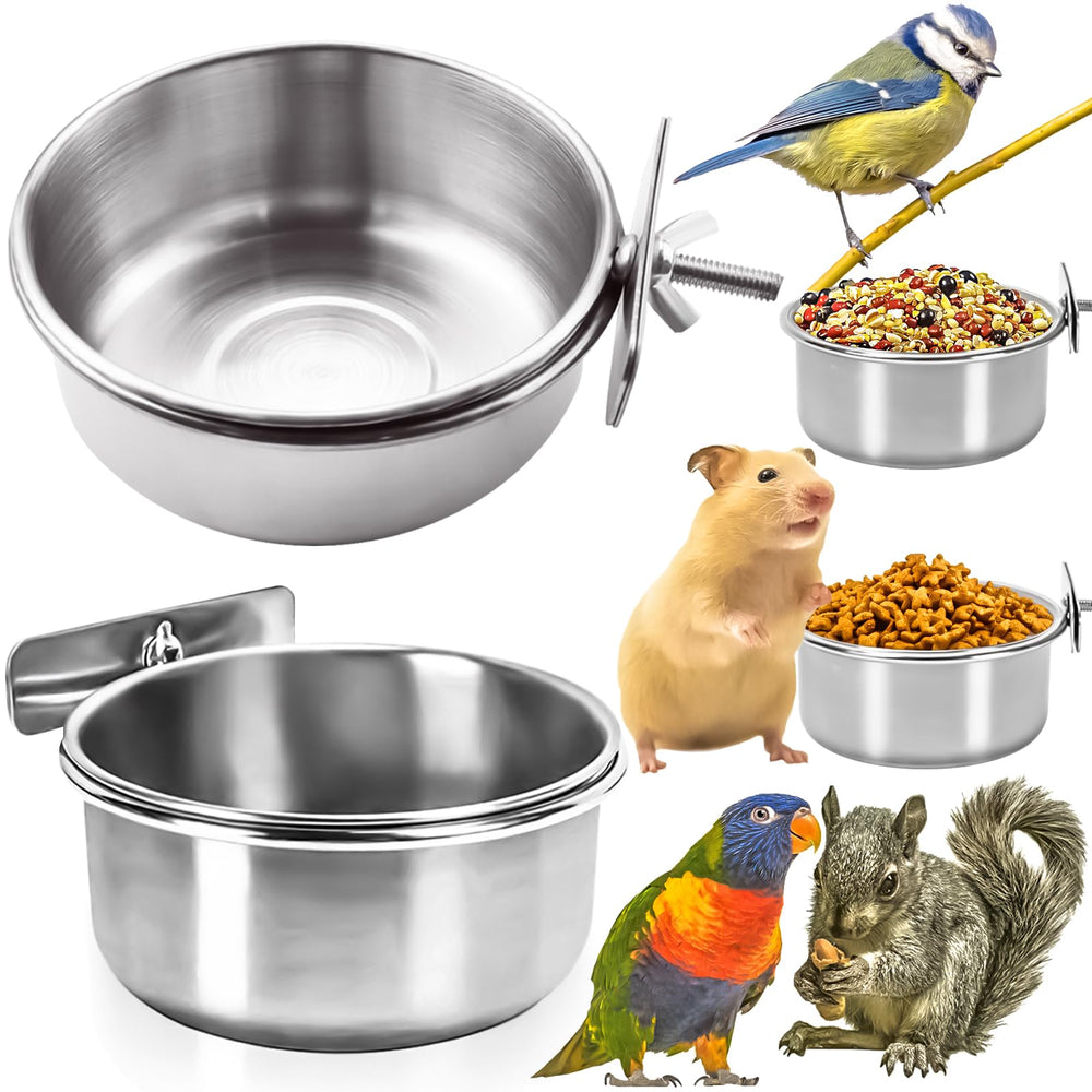 MotBach dos cuencos de alimentación para aves en acero inoxidable, duraderos.